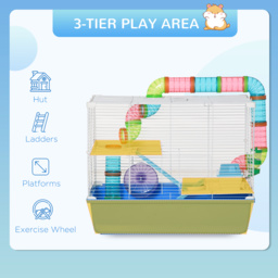 PawHut Large Hamster Cage, 3-Level Small Rodents House, w/ Tube Tunnel, Exercise Wheel, Food Dish, Ramps, Hut, 59 x 36 x 47 cm, Blue - Aosom UK - thumbnail 4