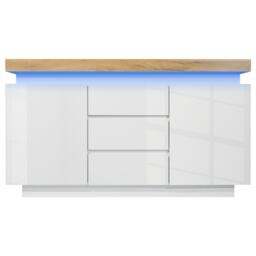 High-Gloss Storage Cabinet with 2 Doors and 3 Drawers, Modern Buffet with App-Controlled LED Light, for Hallway, 140L x 39W x 81H cm, White - Aosom.UK - thumbnail 2