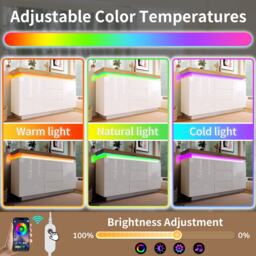 High-Gloss Storage Cabinet with 2 Doors and 3 Drawers, Modern Buffet with App-Controlled LED Light, for Hallway, 140L x 39W x 81H cm, White - Aosom.UK - thumbnail 8