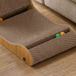 PawHut Cat Scratching Board Wall Mounted Cat Scratcher Corrugated 3 Toy Balls 39 x 23.5 x 57.5 cm Brown - thumbnail 9