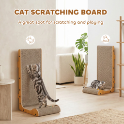 PawHut Cat Scratching Board Wall Mounted Cat Scratcher Corrugated 3 Toy Balls 39 x 23.5 x 57.5 cm Brown - thumbnail 4