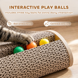 PawHut Cat Scratching Board Wall Mounted Cat Scratcher Corrugated 3 Toy Balls 39 x 23.5 x 57.5 cm Brown - thumbnail 7