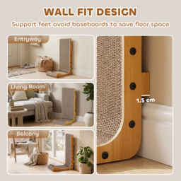 PawHut Cat Scratching Board Wall Mounted Cat Scratcher Corrugated 3 Toy Balls 39 x 23.5 x 57.5 cm Brown - thumbnail 5