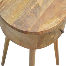 Solid Mango Wood Nordic Round Bedside Table with Unique Grain Pattern, Nightstand with Nordic Legs and Drawer, 40L x 40W x 56H cm, Brown - Aosom UK - thumbnail 4