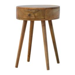 Solid Mango Wood Nordic Round Bedside Table with Unique Grain Pattern, Nightstand with Nordic Legs and Drawer, 40L x 40W x 56H cm, Brown - Aosom UK - thumbnail 8