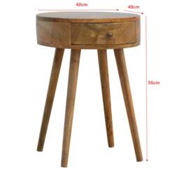 Solid Mango Wood Nordic Round Bedside Table with Unique Grain Pattern, Nightstand with Nordic Legs and Drawer, 40L x 40W x 56H cm, Brown - Aosom UK - thumbnail 3