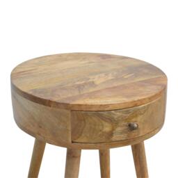 Solid Mango Wood Nordic Round Bedside Table with Unique Grain Pattern, Nightstand with Nordic Legs and Drawer, 40L x 40W x 56H cm, Brown - Aosom UK - thumbnail 5