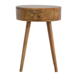 Solid Mango Wood Nordic Round Bedside Table with Unique Grain Pattern, Nightstand with Nordic Legs and Drawer, 40L x 40W x 56H cm, Brown - Aosom UK - thumbnail 2