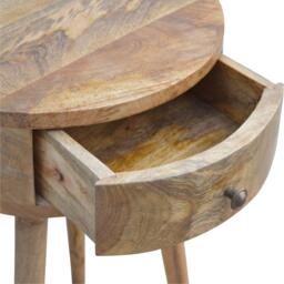 Solid Mango Wood Nordic Round Bedside Table with Unique Grain Pattern, Nightstand with Nordic Legs and Drawer, 40L x 40W x 56H cm, Brown - Aosom UK - thumbnail 6