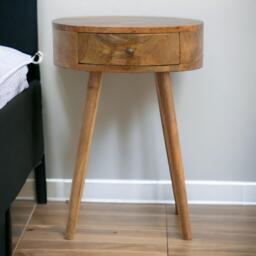 Solid Mango Wood Nordic Round Bedside Table with Unique Grain Pattern, Nightstand with Nordic Legs and Drawer, 40L x 40W x 56H cm, Brown - Aosom UK - thumbnail 1