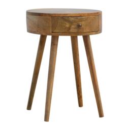 Solid Mango Wood Nordic Round Bedside Table with Unique Grain Pattern, Nightstand with Nordic Legs and Drawer, 40L x 40W x 56H cm, Brown - Aosom UK - thumbnail 9