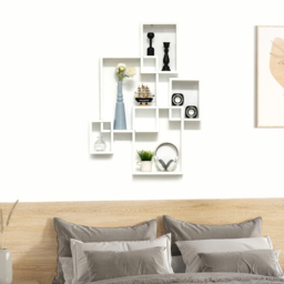 HOMCOM Interlocking Cube Floating Shelves, Wall Mounted Display Shelf for Living Room, Bedroom, Hallways, White - Aosom UK - thumbnail 2