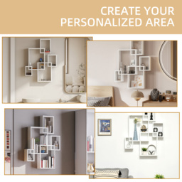 HOMCOM Interlocking Cube Floating Shelves, Wall Mounted Display Shelf for Living Room, Bedroom, Hallways, White - Aosom UK - thumbnail 7