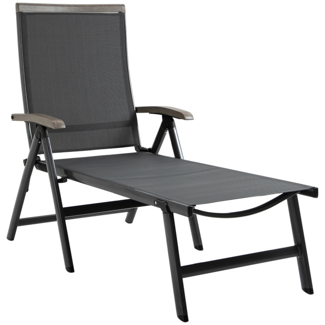 Outsunny Outdoor Folding Sun Lounger, 5-Position Adjustable Chaise Lounge Chair with Aluminium Frame for Patio, Pool and Garden, Grey - image 1