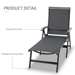 Outsunny Outdoor Folding Sun Lounger, 5-Position Adjustable Chaise Lounge Chair with Aluminium Frame for Patio, Pool and Garden, Grey - thumbnail 7