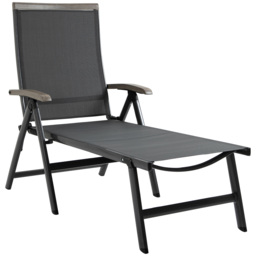 Outsunny Outdoor Folding Sun Lounger, 5-Position Adjustable Chaise Lounge Chair with Aluminium Frame for Patio, Pool and Garden, Grey - thumbnail 1