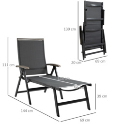 Outsunny Outdoor Folding Sun Lounger, 5-Position Adjustable Chaise Lounge Chair with Aluminium Frame for Patio, Pool and Garden, Grey - thumbnail 3