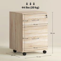 HOMCOM Two Drawer Lockable Filing Cabinet - Wood-Effect - thumbnail 3