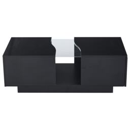 Modern High Gloss Coffee Table with 2 Storage Drawers, Unique Shape Centre Table with Customisable LED Lights, 100L x 50W x 35H cm, Black - Aosom UK - thumbnail 2