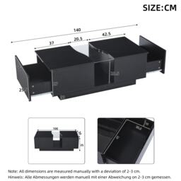 Modern High Gloss Coffee Table with 2 Storage Drawers, Unique Shape Centre Table with Customisable LED Lights, 100L x 50W x 35H cm, Black - Aosom UK - thumbnail 3