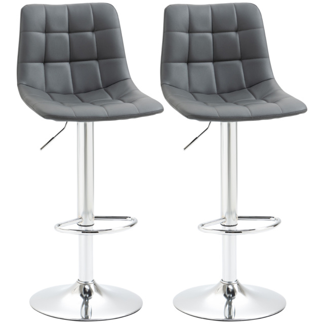 HOMCOM Bar Chair Set of 2, Adjustable Breakfast Dining Stools for Kitchen, Modern Counter Barstools with 360° Swivel and Footrest, Grey - Aosom UK - image 1
