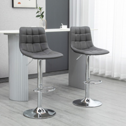 HOMCOM Bar Chair Set of 2, Adjustable Breakfast Dining Stools for Kitchen, Modern Counter Barstools with 360° Swivel and Footrest, Grey - Aosom UK - thumbnail 2