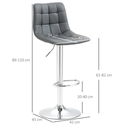 HOMCOM Bar Chair Set of 2, Adjustable Breakfast Dining Stools for Kitchen, Modern Counter Barstools with 360° Swivel and Footrest, Grey - Aosom UK - thumbnail 3
