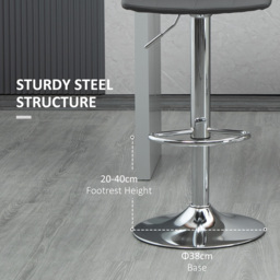 HOMCOM Bar Chair Set of 2, Adjustable Breakfast Dining Stools for Kitchen, Modern Counter Barstools with 360° Swivel and Footrest, Grey - Aosom UK - thumbnail 7