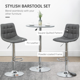 HOMCOM Bar Chair Set of 2, Adjustable Breakfast Dining Stools for Kitchen, Modern Counter Barstools with 360° Swivel and Footrest, Grey - Aosom UK - thumbnail 4