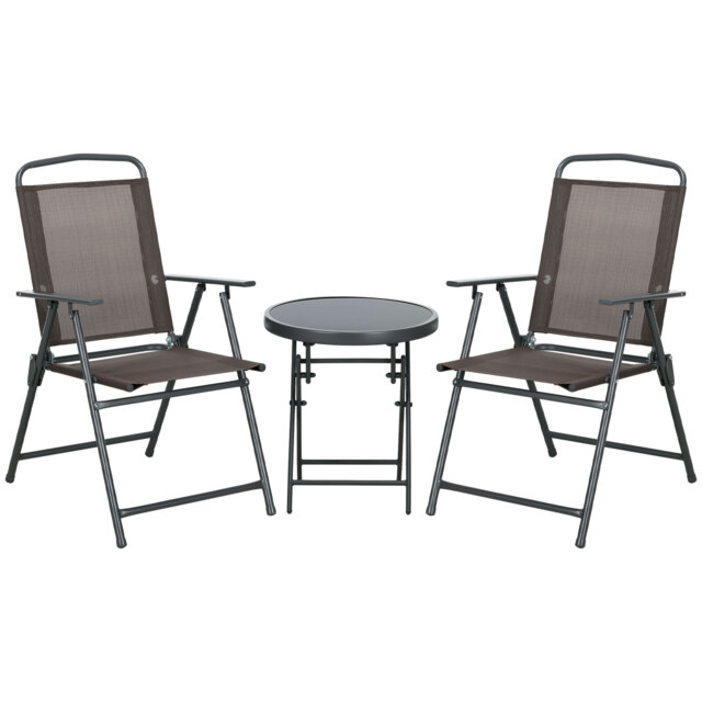 Outsunny Bistro Garden Set: 3-Piece Patio Furniture with Foldable Armchairs & Glass Coffee Table, Brown - Aosom UK - image 1
