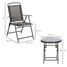 Outsunny Bistro Garden Set: 3-Piece Patio Furniture with Foldable Armchairs & Glass Coffee Table, Brown - Aosom UK - thumbnail 3