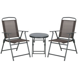 Outsunny Bistro Garden Set: 3-Piece Patio Furniture with Foldable Armchairs & Glass Coffee Table, Brown - Aosom UK