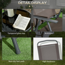Outsunny Bistro Garden Set: 3-Piece Patio Furniture with Foldable Armchairs & Glass Coffee Table, Brown - Aosom UK - thumbnail 7