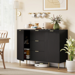 HOMCOM 2-Door Sideboard with 3 Drawers and Adjustable Shelves - Black - thumbnail 2