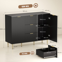 HOMCOM 2-Door Sideboard with 3 Drawers and Adjustable Shelves - Black - thumbnail 3