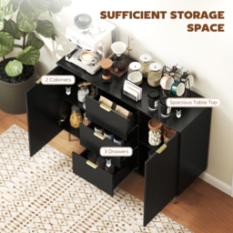 HOMCOM 2-Door Sideboard with 3 Drawers and Adjustable Shelves - Black - thumbnail 4