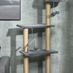 PawHut Floor to Ceiling Cat Tree, 6-Tier Climbing Activity Centre with Scratching Post, Hammock, Adjustable Height 230-250cm, Grey - Aosom UK - thumbnail 8