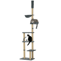 PawHut Floor to Ceiling Cat Tree, 6-Tier Climbing Activity Centre with Scratching Post, Hammock, Adjustable Height 230-250cm, Grey - Aosom UK