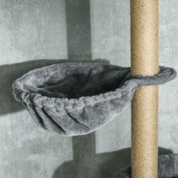 PawHut Floor to Ceiling Cat Tree, 6-Tier Climbing Activity Centre with Scratching Post, Hammock, Adjustable Height 230-250cm, Grey - Aosom UK - thumbnail 9