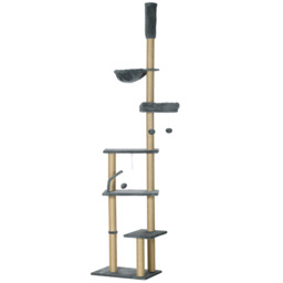 PawHut Floor to Ceiling Cat Tree, 6-Tier Climbing Activity Centre with Scratching Post, Hammock, Adjustable Height 230-250cm, Grey - Aosom UK - thumbnail 1