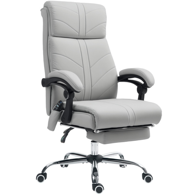 Vinsetto 4 Points Massage Office Chair with 3 Modes, Heating Office Chair with Foam Padding, Adjustable Swivel, Footrest, Light Grey - Aosom UK - image 1