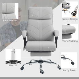 Vinsetto 4 Points Massage Office Chair with 3 Modes, Heating Office Chair with Foam Padding, Adjustable Swivel, Footrest, Light Grey - Aosom UK - thumbnail 7