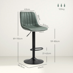 HOMCOM Adjustable Bar Stools Set of 2 Counter Height Barstools Dining Chairs 360° Swivel with Footrest for Home Pub, Green - thumbnail 3