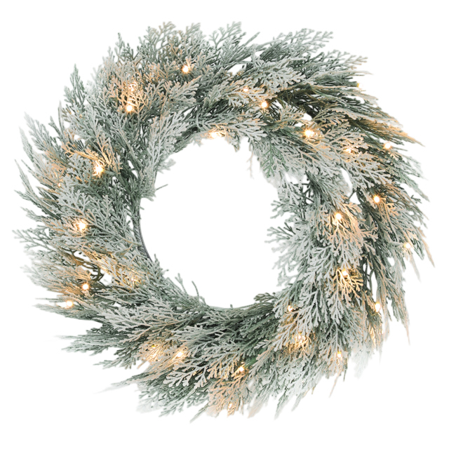HOMCOM 60cm/ 24inch Flocked Prelit Christmas Wreath - image 1