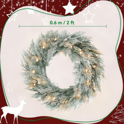 HOMCOM 60cm/ 24inch Flocked Prelit Christmas Wreath - thumbnail 3