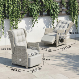 Outsunny Rattan Garden Recliner Chair, Reclining Garden Chair with Adjustable Back and Footrest, Flip Table, Cushion, Light Grey - thumbnail 3