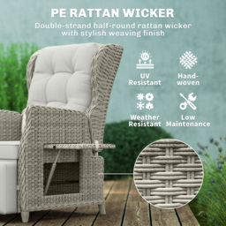 Outsunny Rattan Garden Recliner Chair, Reclining Garden Chair with Adjustable Back and Footrest, Flip Table, Cushion, Light Grey - thumbnail 5