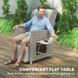 Outsunny Rattan Garden Recliner Chair, Reclining Garden Chair with Adjustable Back and Footrest, Flip Table, Cushion, Light Grey - thumbnail 8