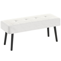 HOMCOM End of Bed Bench, Corduroy Bedroom Bench with Thick Padding and Steel Legs, Tufted Window Seat for Entryway, Living Room, Cream White - thumbnail 1
