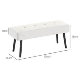 HOMCOM End of Bed Bench, Corduroy Bedroom Bench with Thick Padding and Steel Legs, Tufted Window Seat for Entryway, Living Room, Cream White - thumbnail 3
